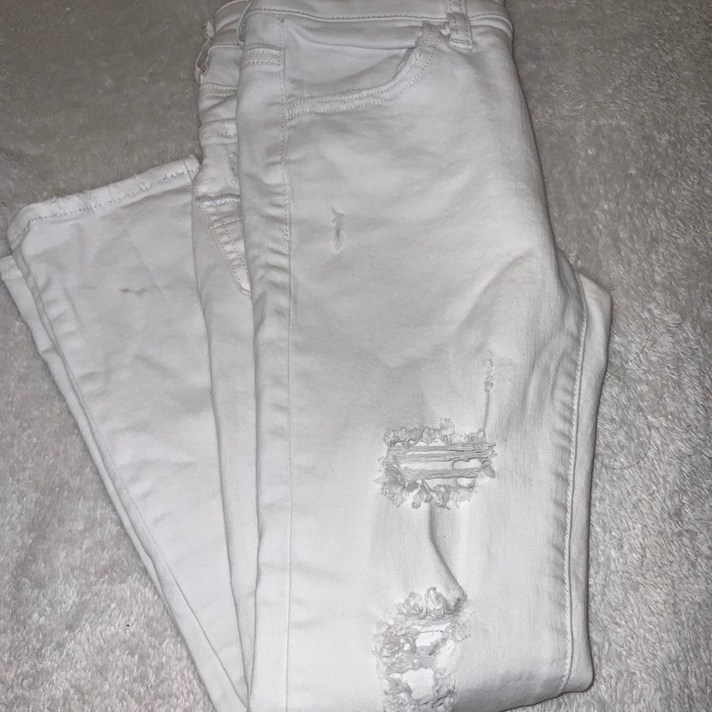 AE ripped distressed destroyed white crop jegging